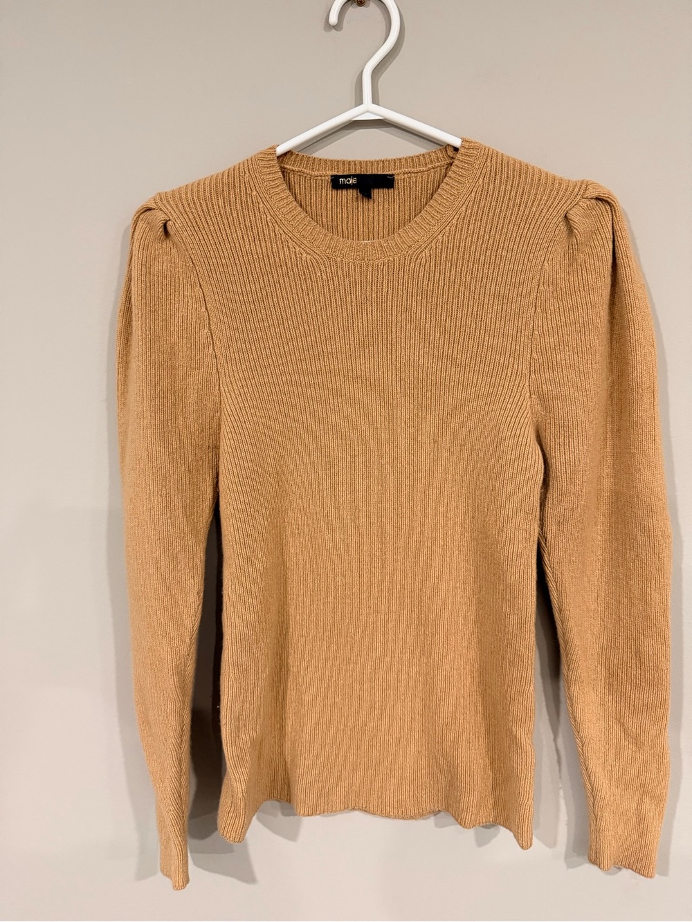 Maje Ribbed Sweater with Puffed Shoulders - Picture 2 of 8